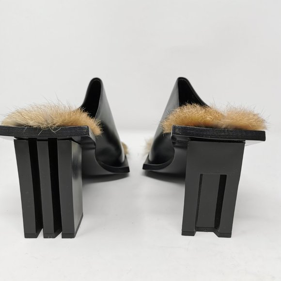 Marques Almeida Black Leather Mules Lined in Fur - Picture 14 of 16
